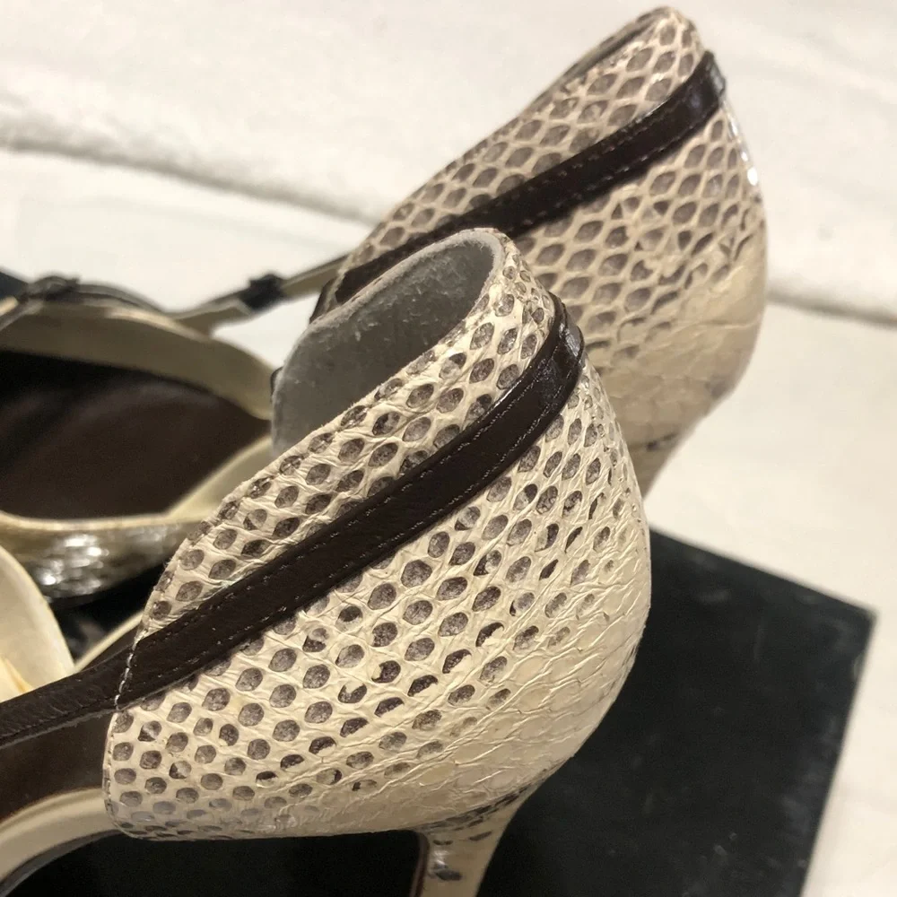 bebe Cream Snake-Print Pointed Toe Slingback Heels 7.5
